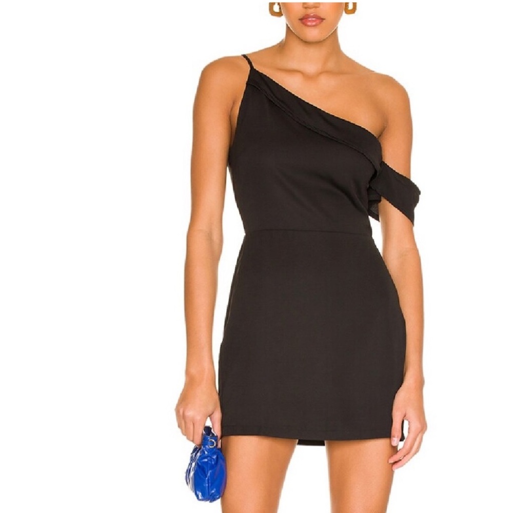Superdown Keyonne Mini Dress in Black, One-Shoulder Mini Dress